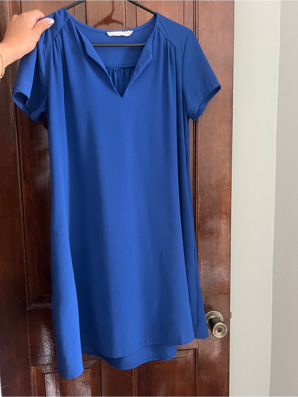 Lush Royal Blue Split-Neck Short Sleeve Dress